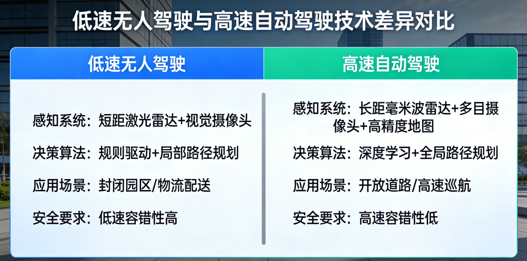 低速无人驾驶与高速自动驾驶的技术差异解析